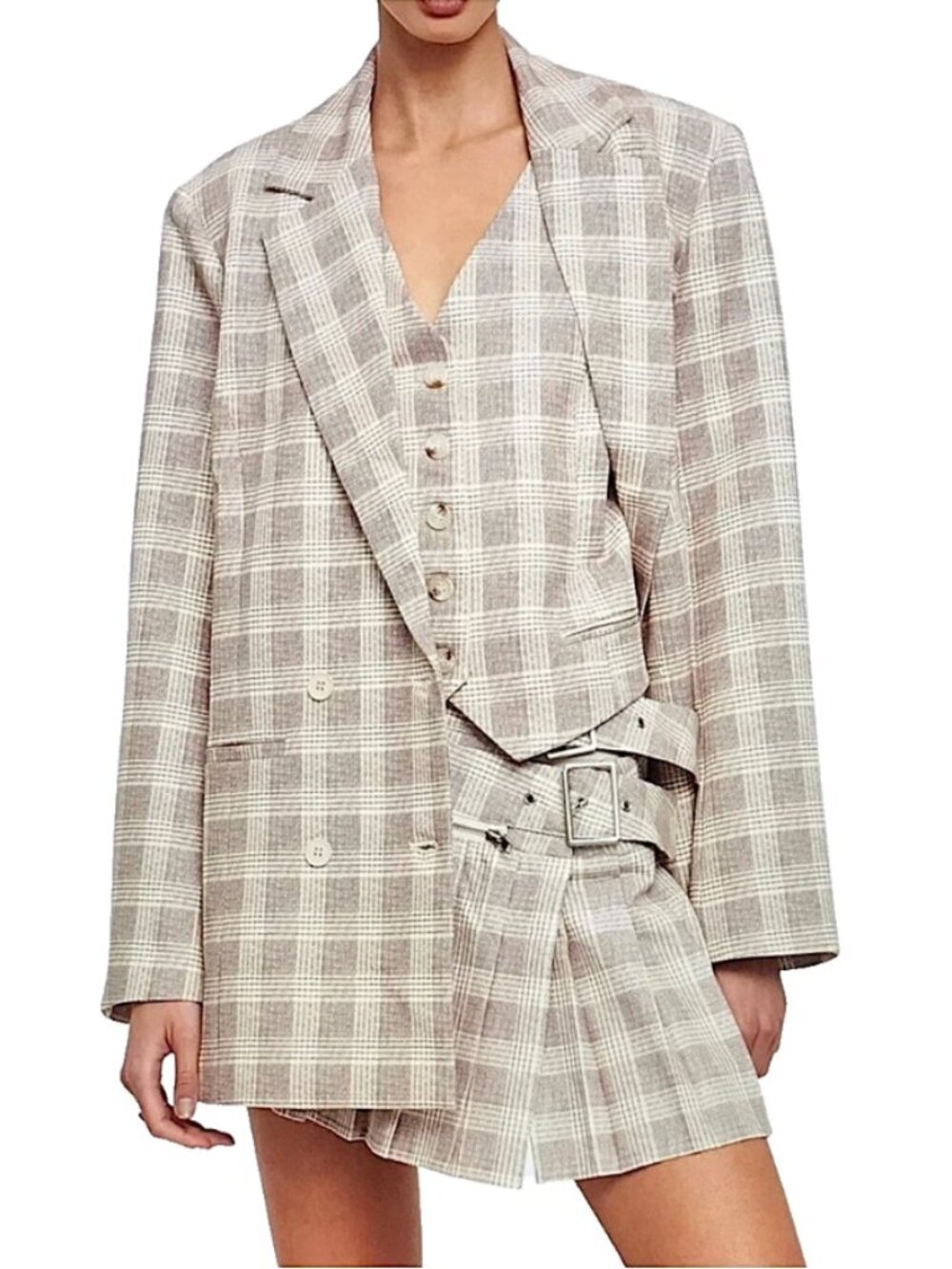 NWT LIONESS Wyoming Plaid Blazer XL Beige
